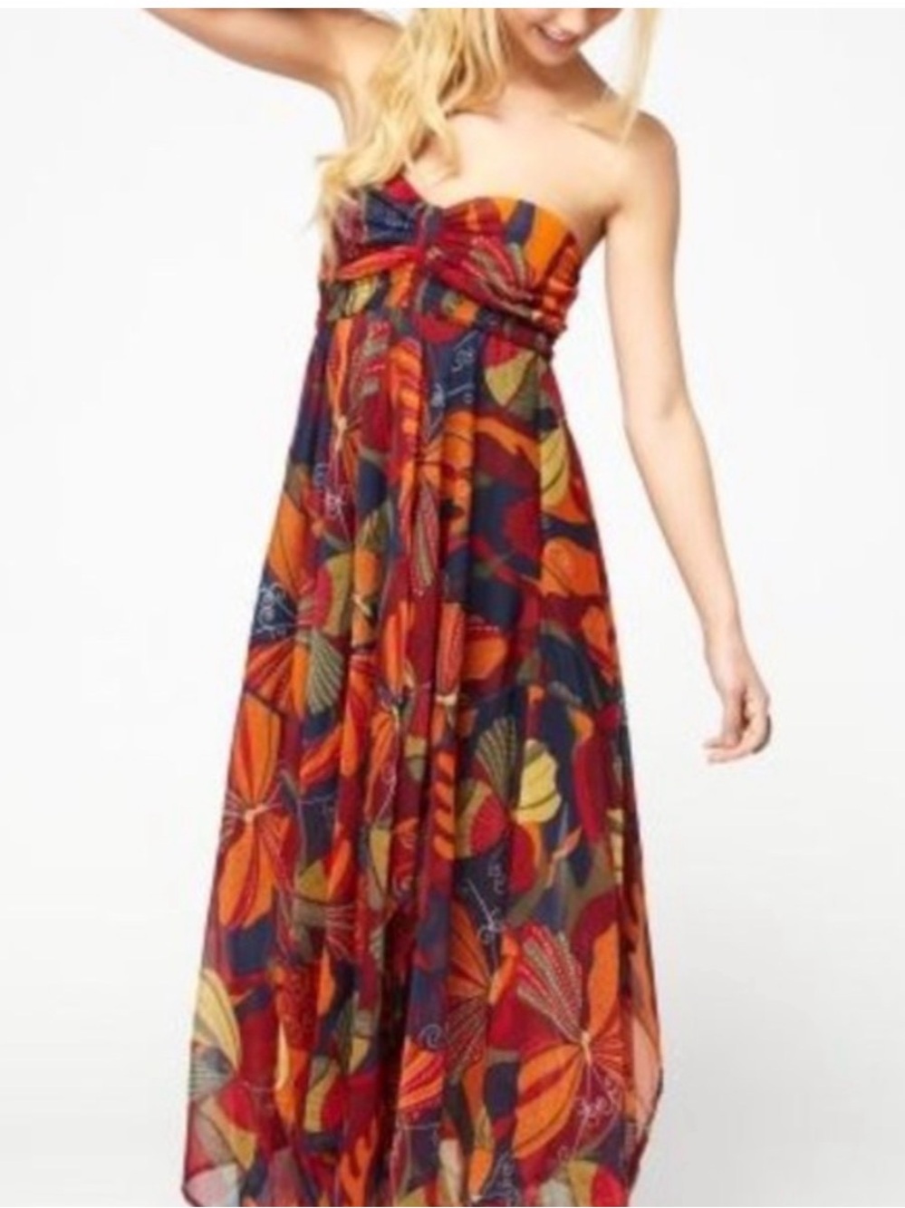 ROXY Sea Siren Maxi DressStrapless Floral Dress in Multi-Color/ butterfly